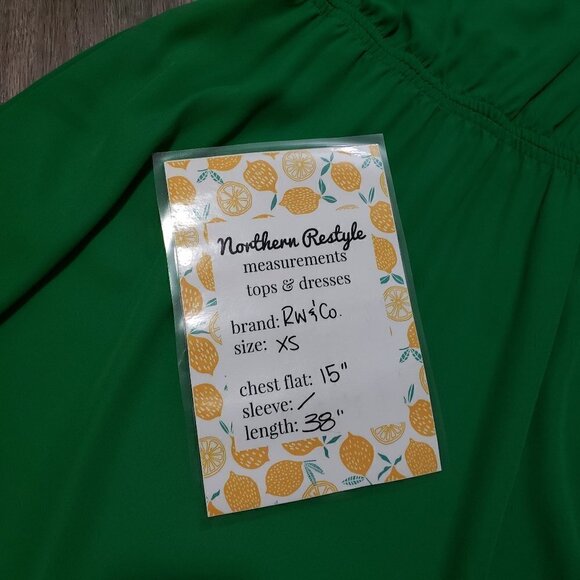 RW&Co. * Green Chiffon Ruffle Sleeve Dress * Sz XS - Picture 9 of 10